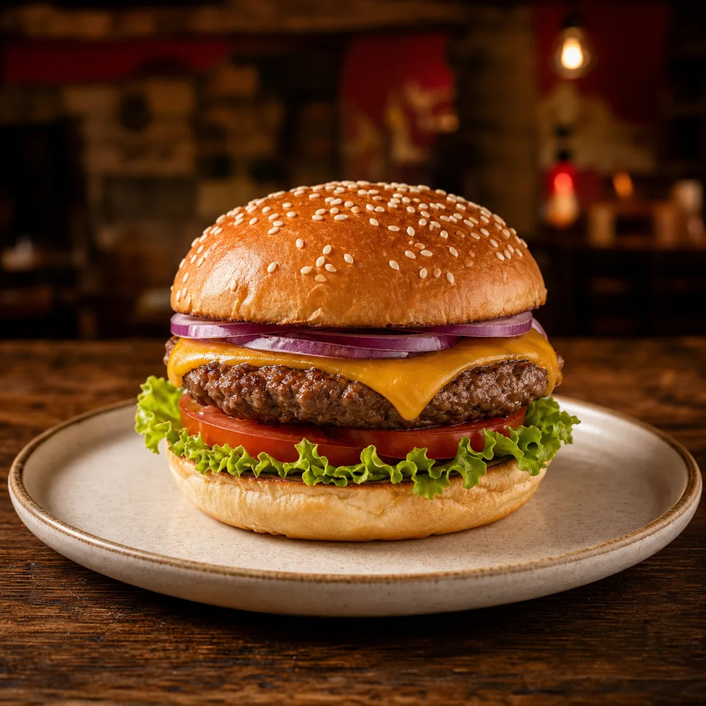 Hamburguesa sencilla con queso y vegetales