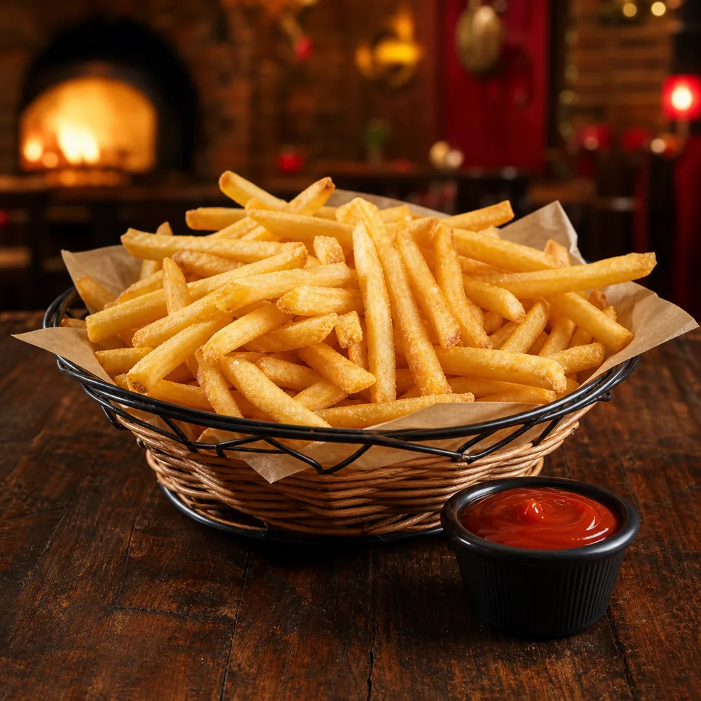 Canasta de papas a la francesa doradas